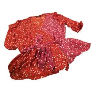 Lane Bryant 22 GUC Heart Blouse Faux Wrap 3/4 Sleeve, Plus Size, Two Toned